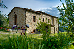 Casale circondato da piante e fiori