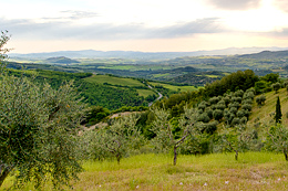Panoramic view over the low valley of the Orcia river